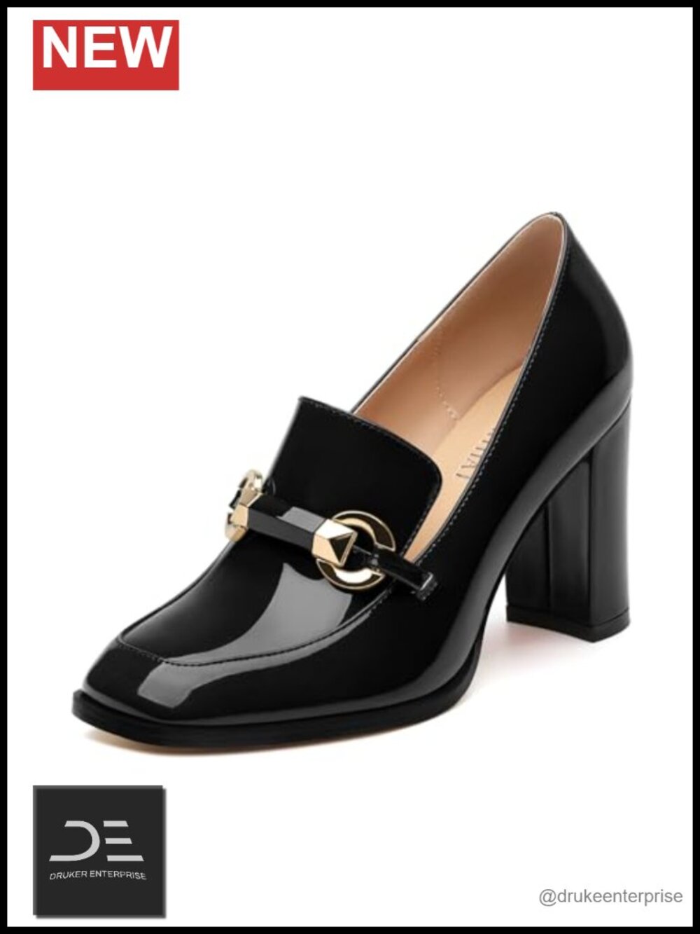 Women's Chunky Block Heels Closed Square Toe Heeled Loafers Pumps Slip On